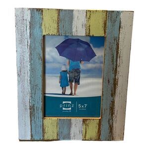 Rustic Wood Beach House Picture Frame Fits Size 5x7 Photo White Blue Prinz